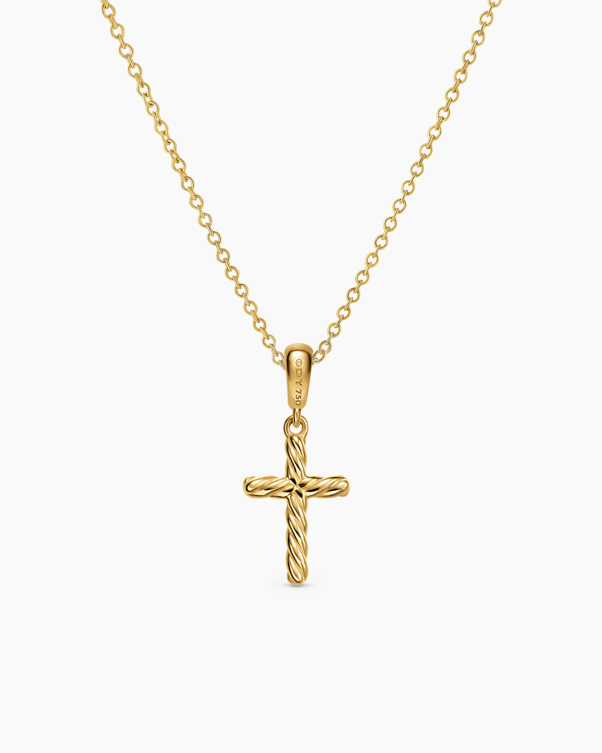 Cable Cross Pendant Necklace 18K Yellow Gold, 17.5mm