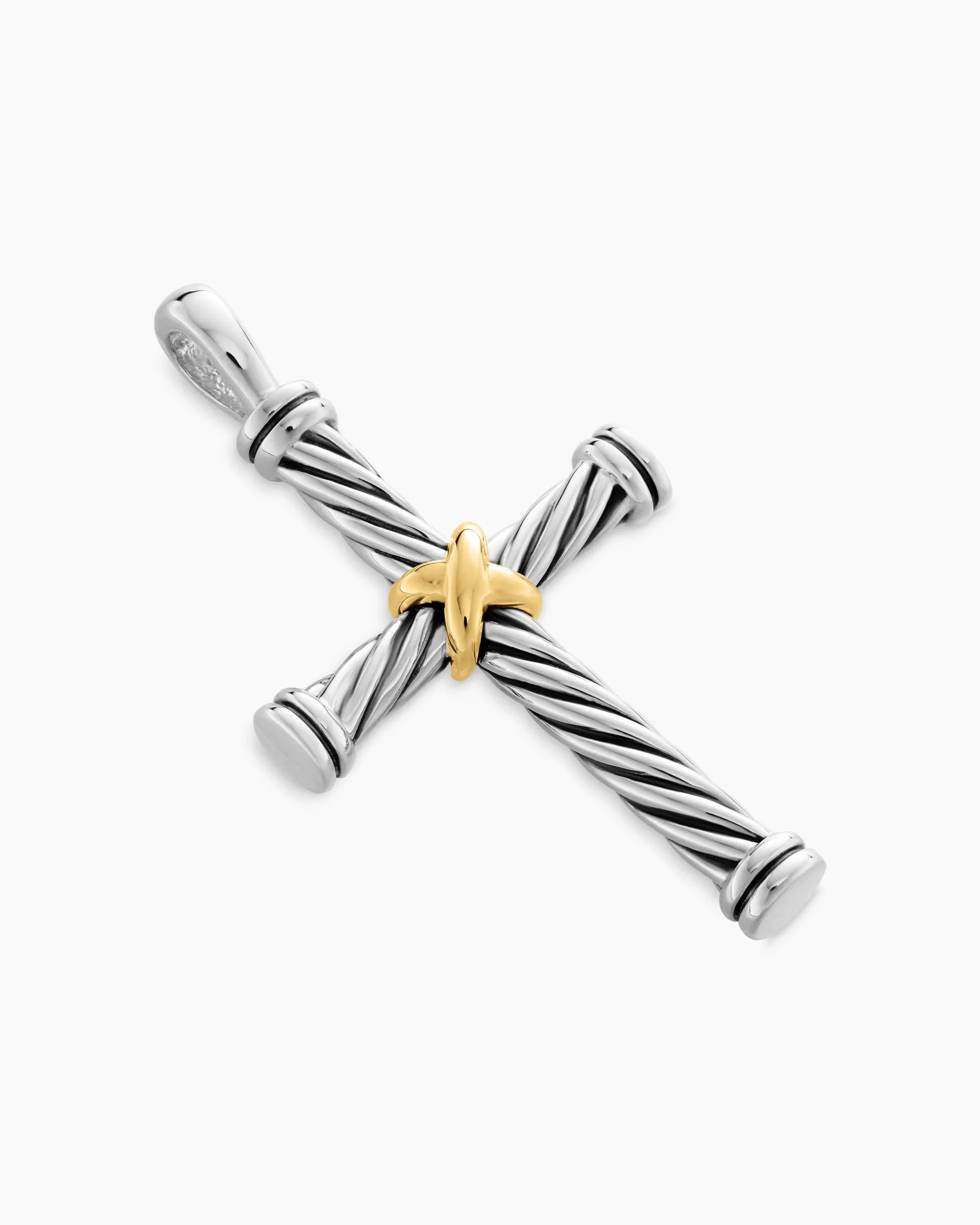 Cable Cross Pendant Sterling Silver with 18K Yellow Gold, 35mm