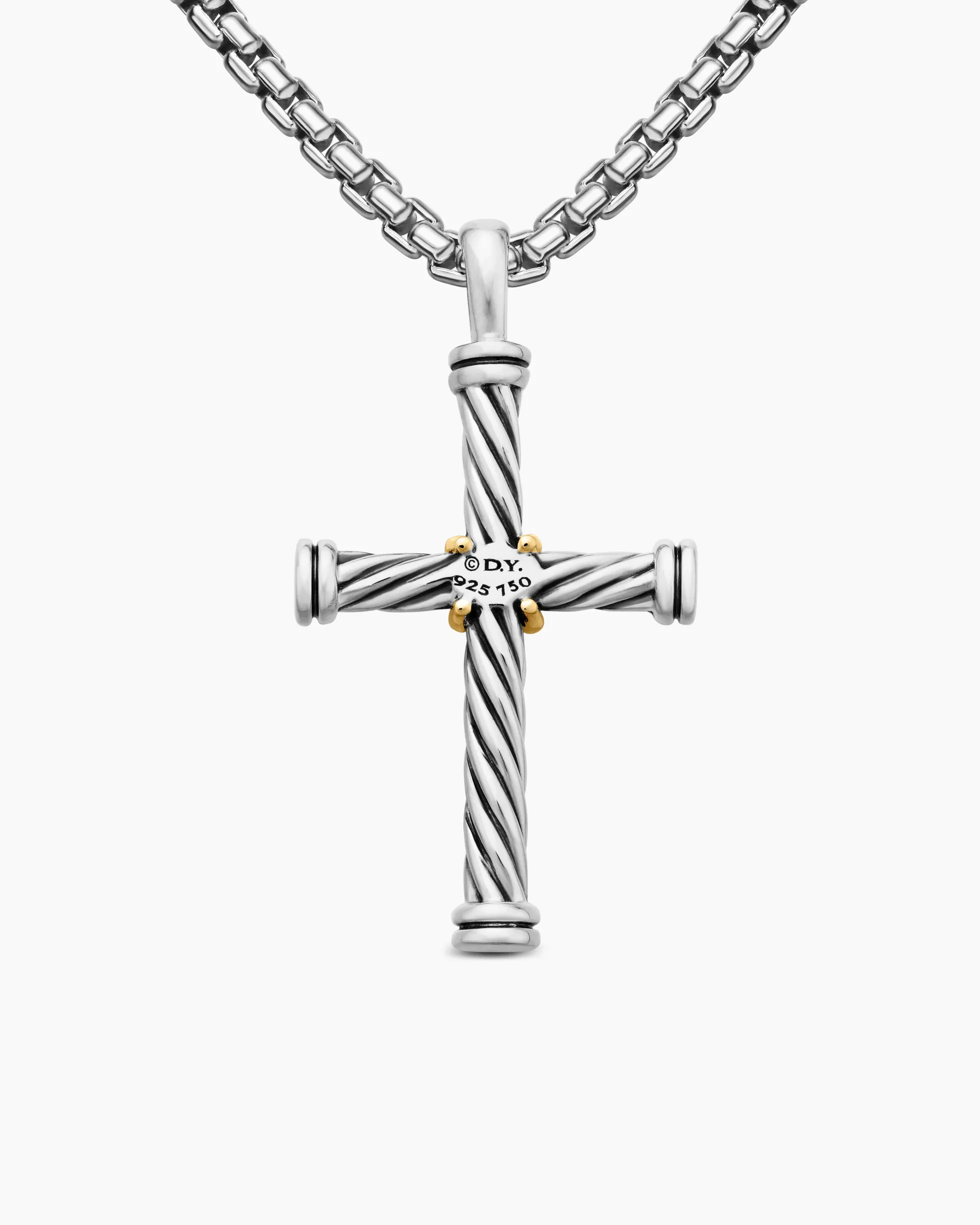 Cable Cross Pendant Sterling Silver with 18K Yellow Gold, 35mm