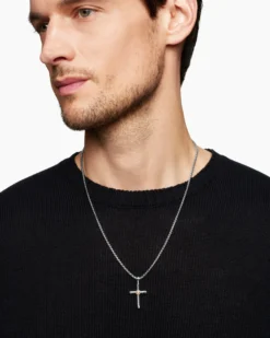 Cable Cross Pendant Sterling Silver with 18K Yellow Gold, 35mm