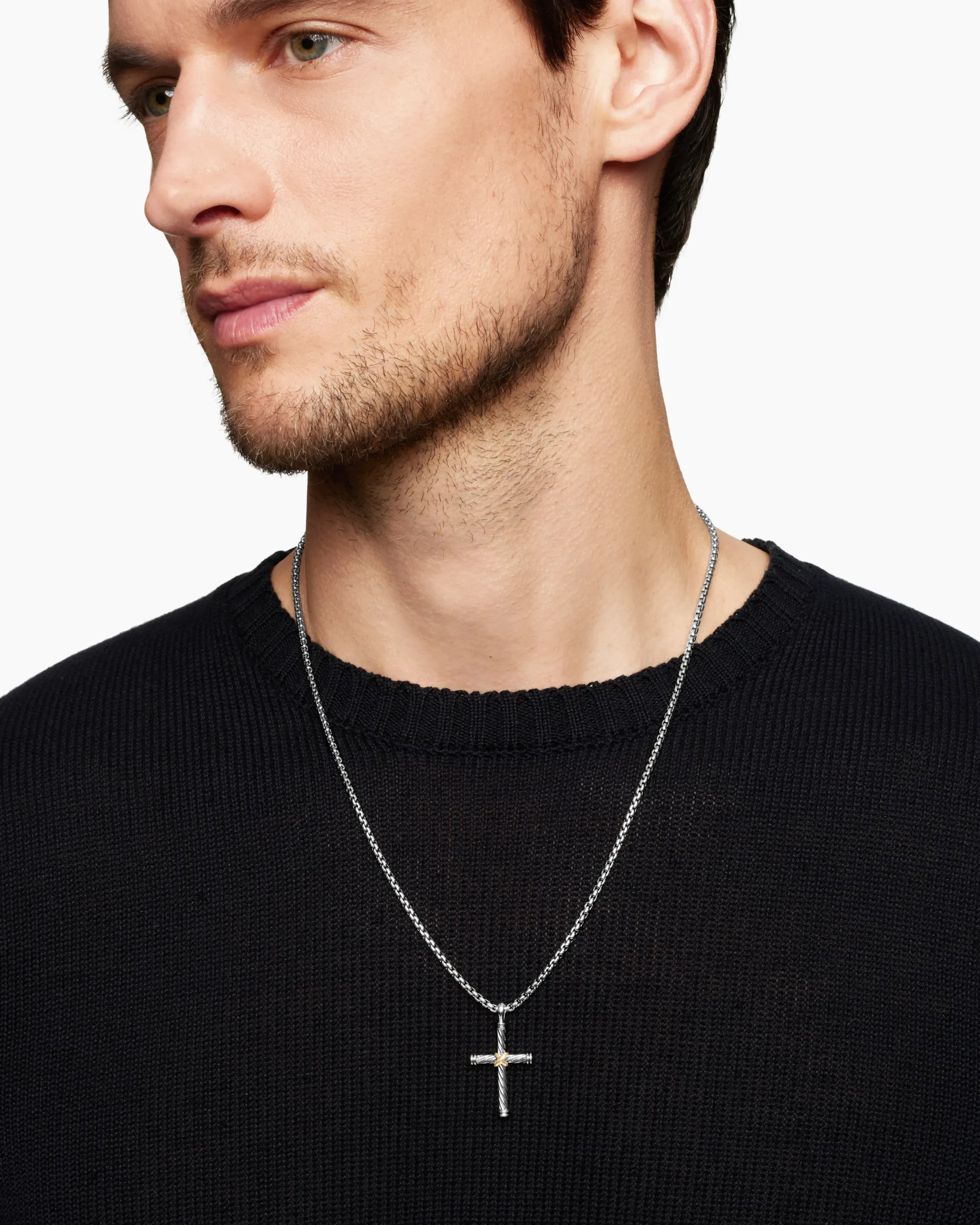 Cable Cross Pendant Sterling Silver with 18K Yellow Gold, 35mm