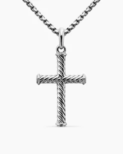 Cable Cross Pendant Sterling Silver, 35mm