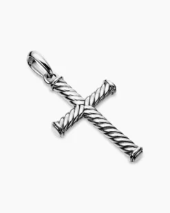 Cable Cross Pendant Sterling Silver, 35mm