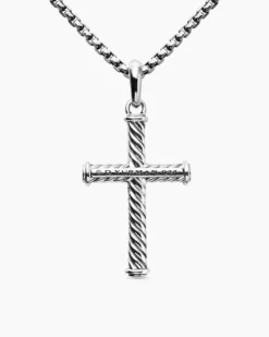 Cable Cross Pendant Sterling Silver, 35mm