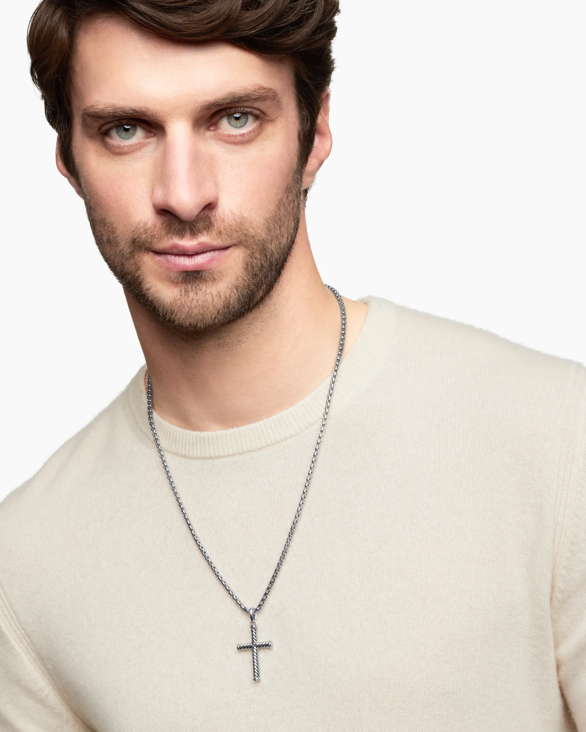 Cable Cross Pendant Sterling Silver, 35mm