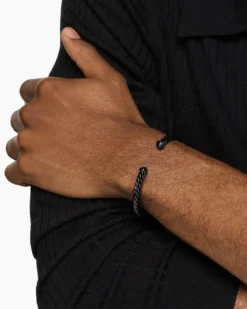 Cable Cuff Bracelet Black Aluminum, 6mm