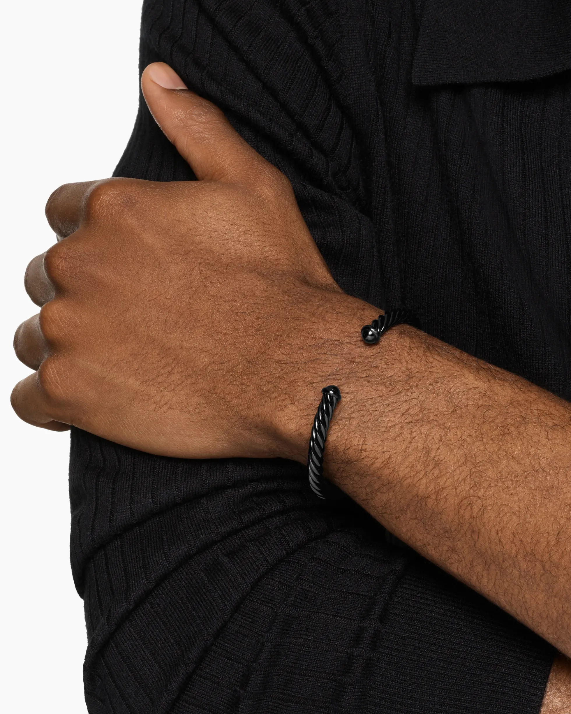 Cable Cuff Bracelet Black Aluminum, 6mm