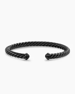 Cable Cuff Bracelet Black Aluminum, 6mm