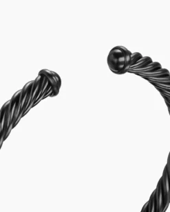 Cable Cuff Bracelet Black Aluminum, 6mm