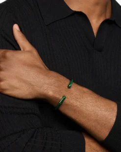 Cable Cuff Bracelet Green Aluminum, 6mm