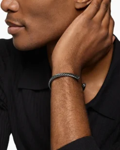 Cable Cuff Bracelet Grey Aluminum, 6mm