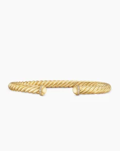 Cable Cuff Bracelet 18K Yellow Gold with Diamonds, 6mm