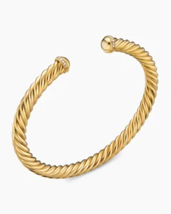Cable Cuff Bracelet 18K Yellow Gold with Diamonds, 6mm