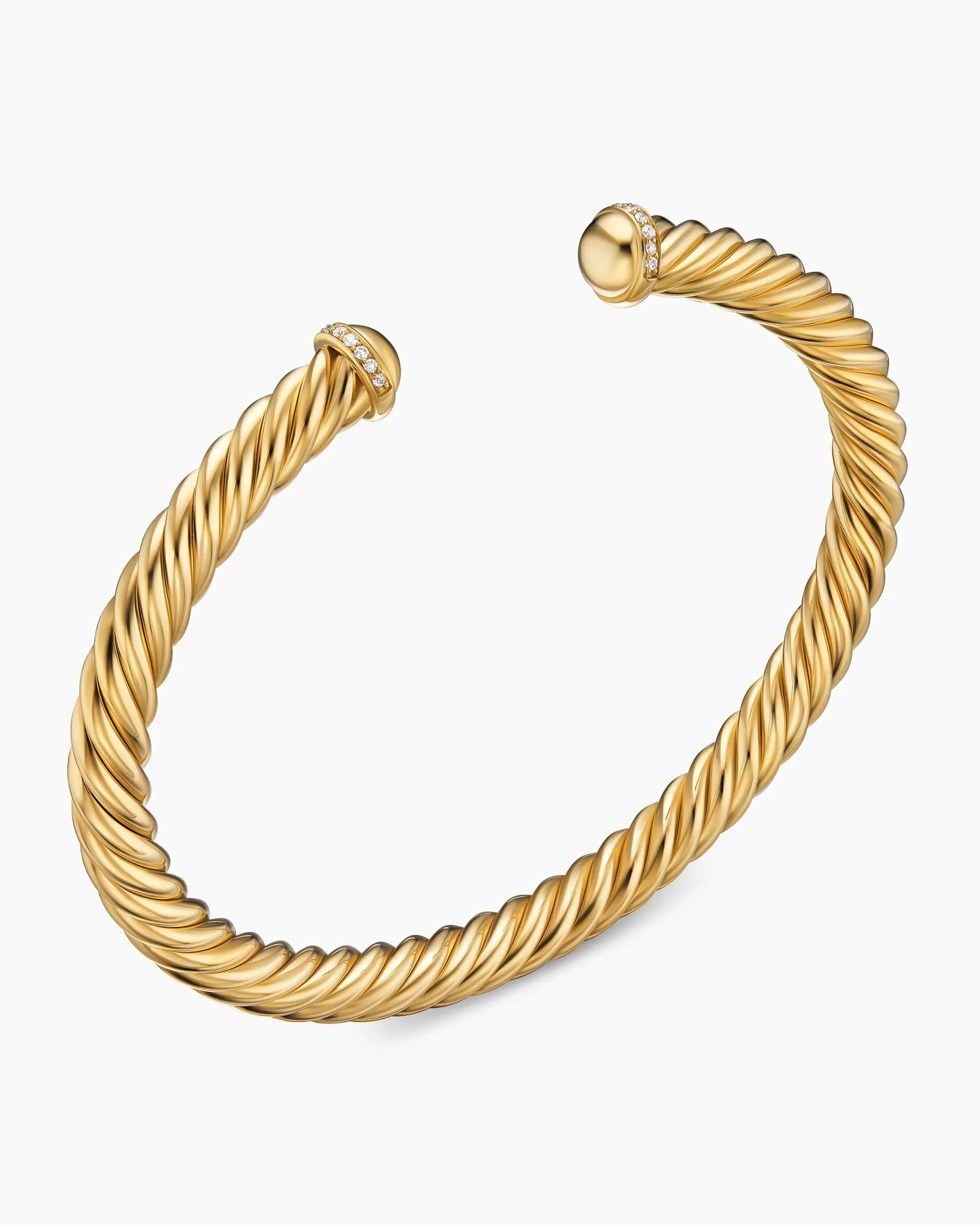 Cable Cuff Bracelet 18K Yellow Gold with Diamonds, 6mm