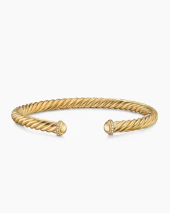 Cable Cuff Bracelet 18K Yellow Gold with Diamonds, 6mm