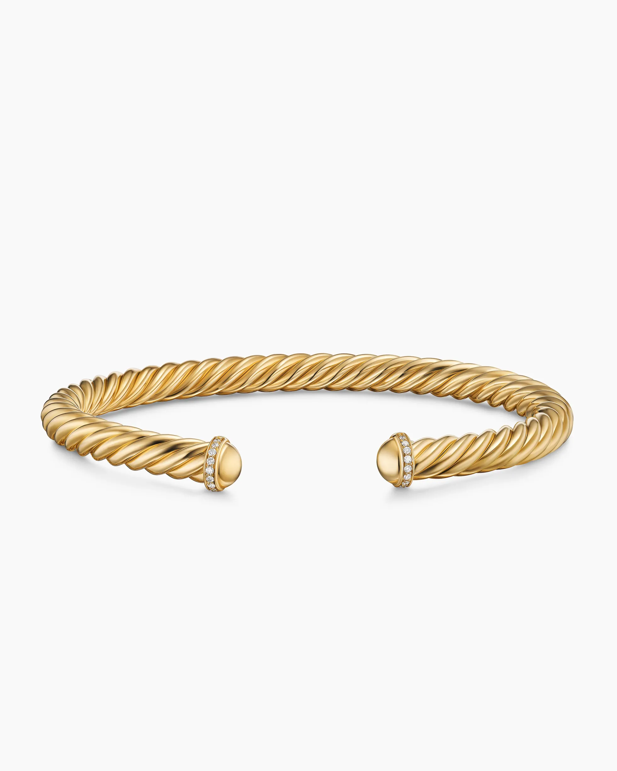 Cable Cuff Bracelet 18K Yellow Gold with Diamonds, 6mm