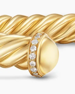 Cable Cuff Bracelet 18K Yellow Gold with Diamonds, 6mm