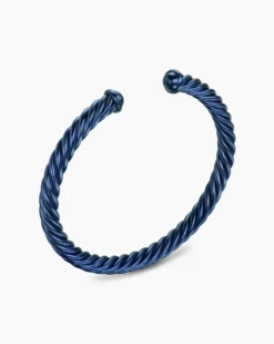 Cable Cuff Bracelet Navy Aluminum, 6mm