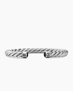 Cable Cuff Bracelet Sterling Silver with Black Onyx, 6mm