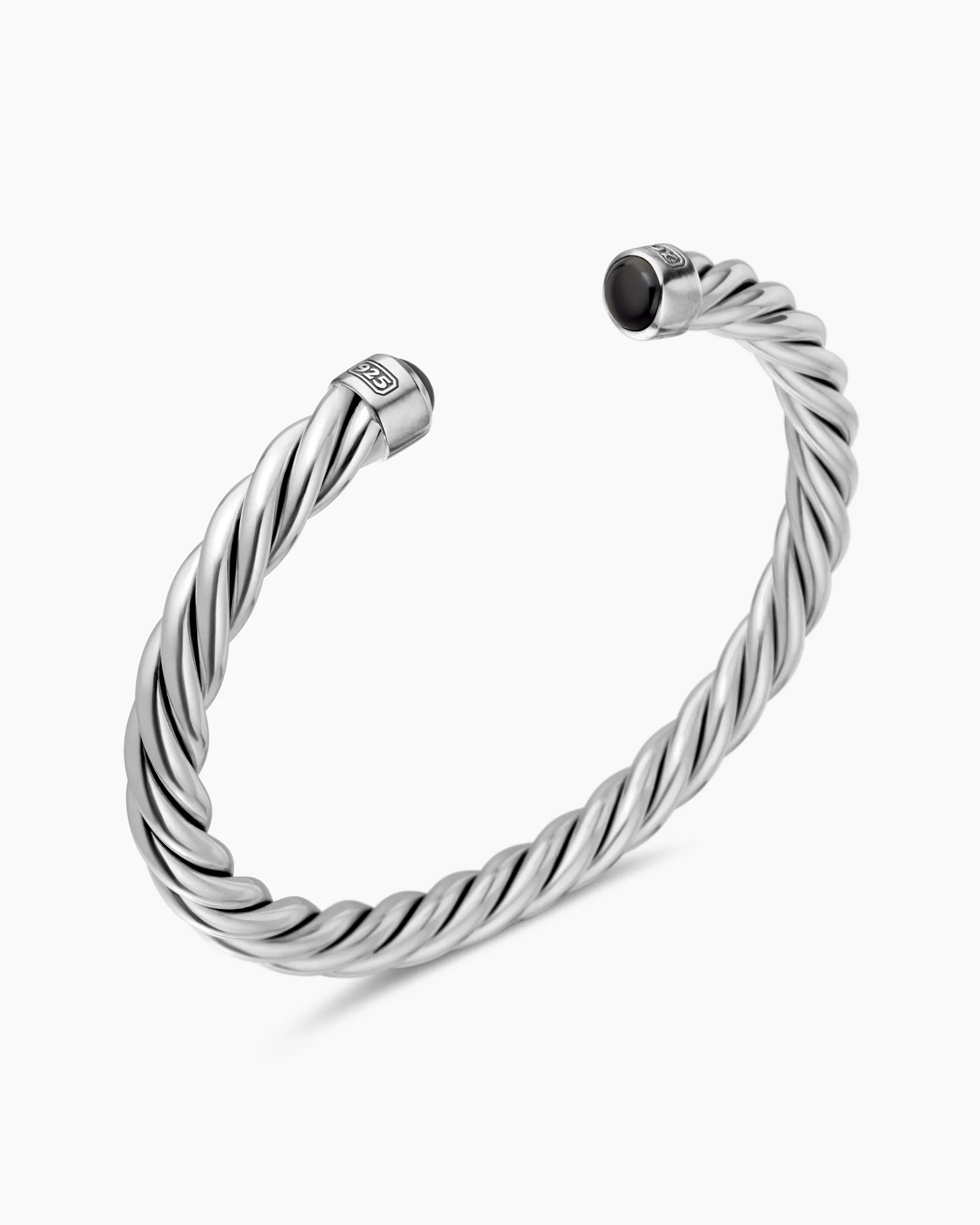 Cable Cuff Bracelet Sterling Silver with Black Onyx, 6mm