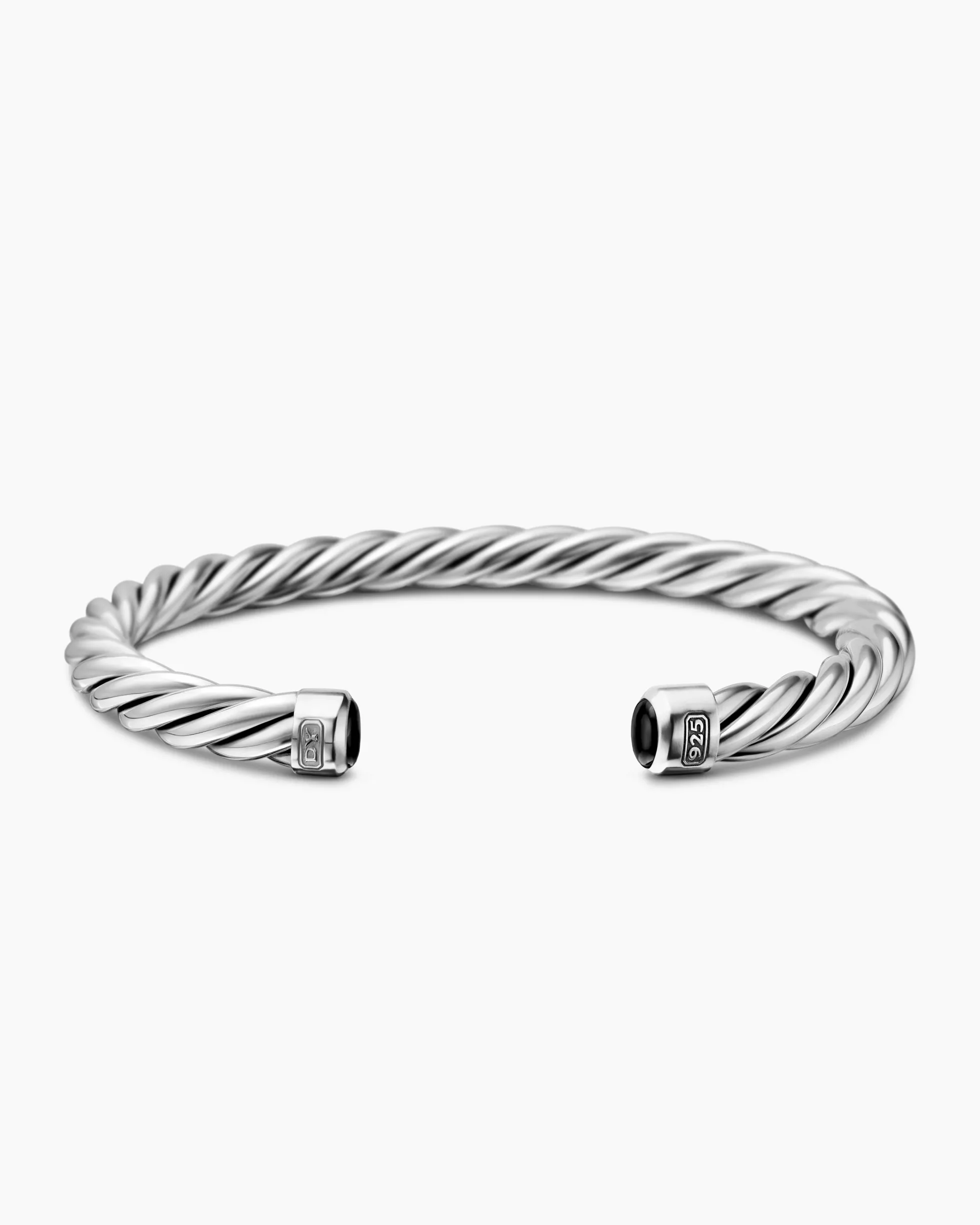 Cable Cuff Bracelet Sterling Silver with Black Onyx, 6mm