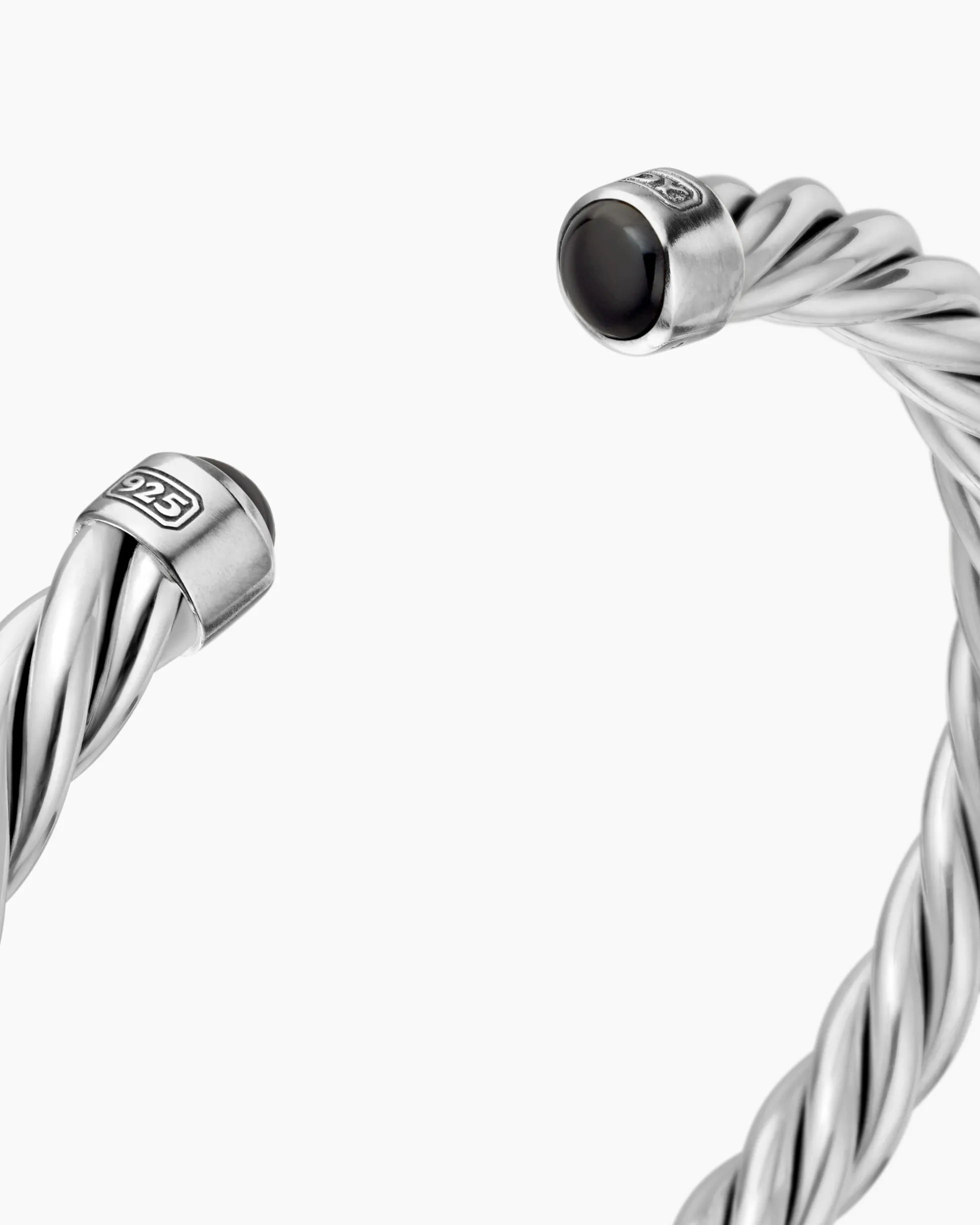 Cable Cuff Bracelet Sterling Silver with Black Onyx, 6mm