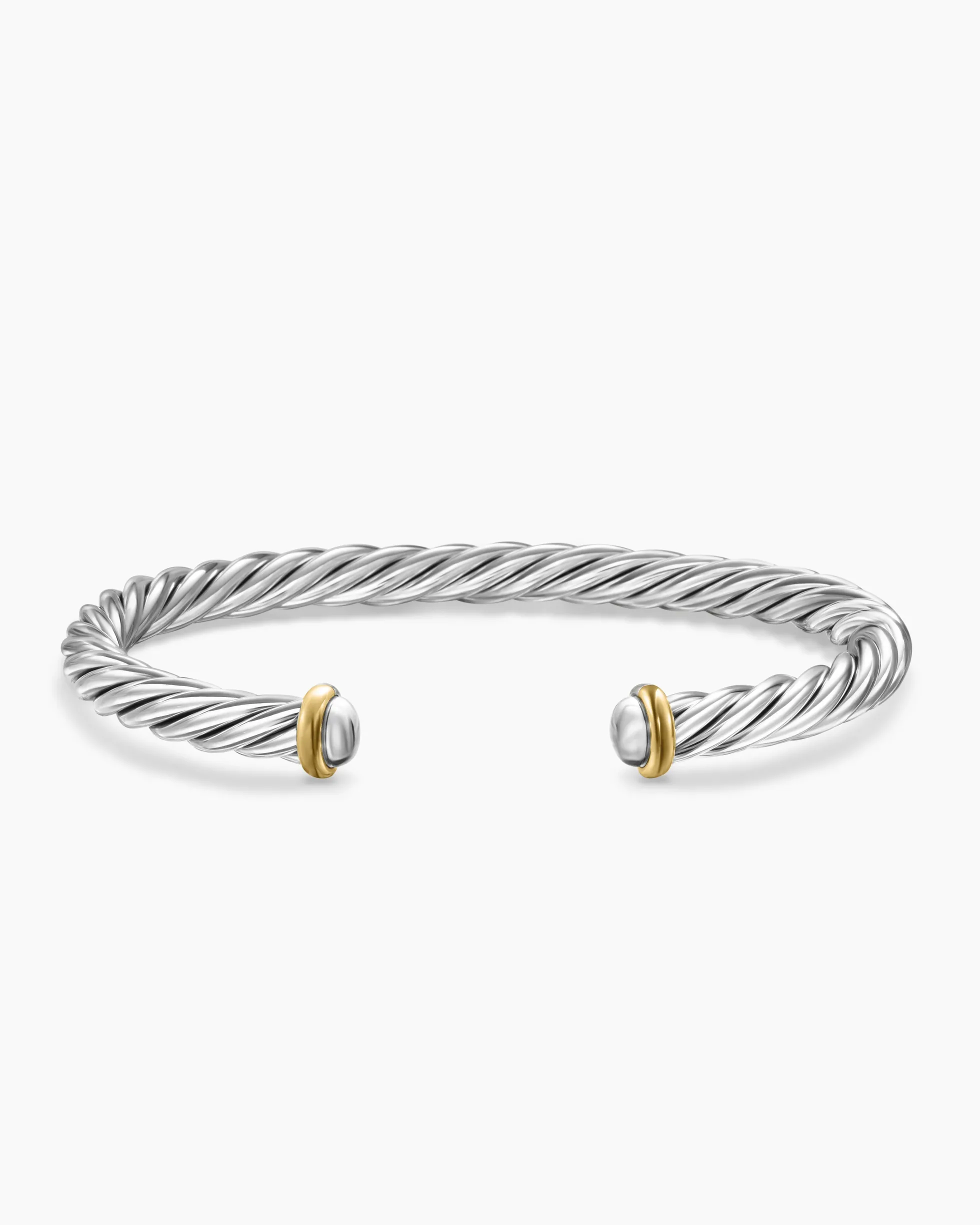 Cable Cuff Bracelet Sterling Silver with 14K Yellow Gold, 6mm