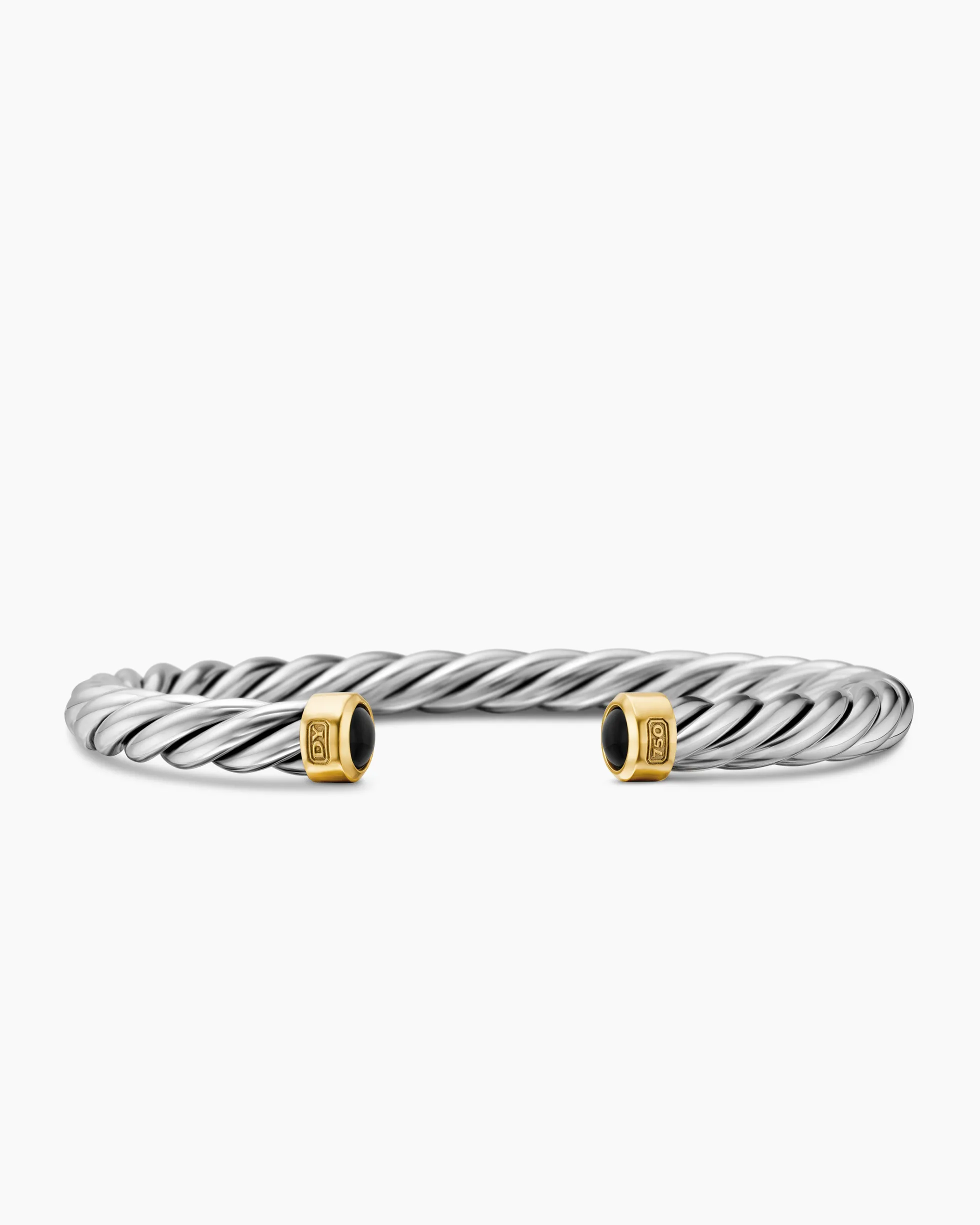 Cable Cuff Bracelet Sterling Silver with 18K Yellow Gold and Black Onyx, 6mm