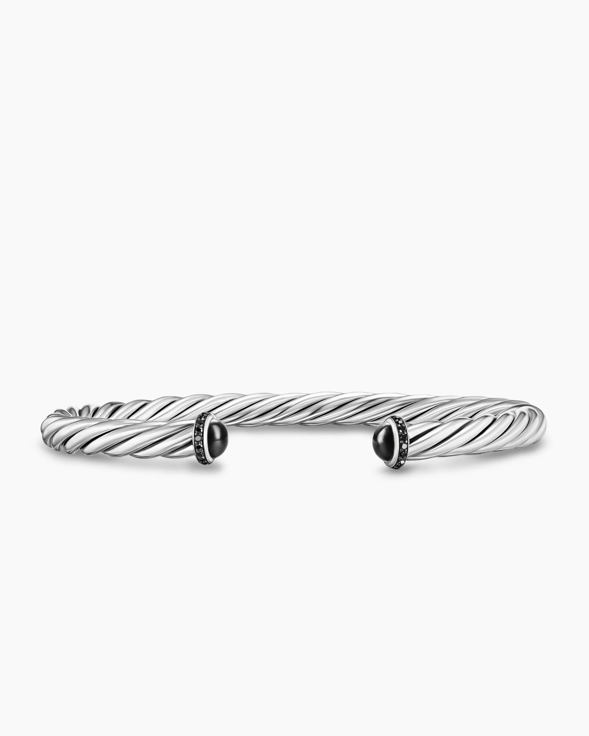 Cable Cuff Bracelet Sterling Silver with Black Onyx and Black Diamonds, 6mm