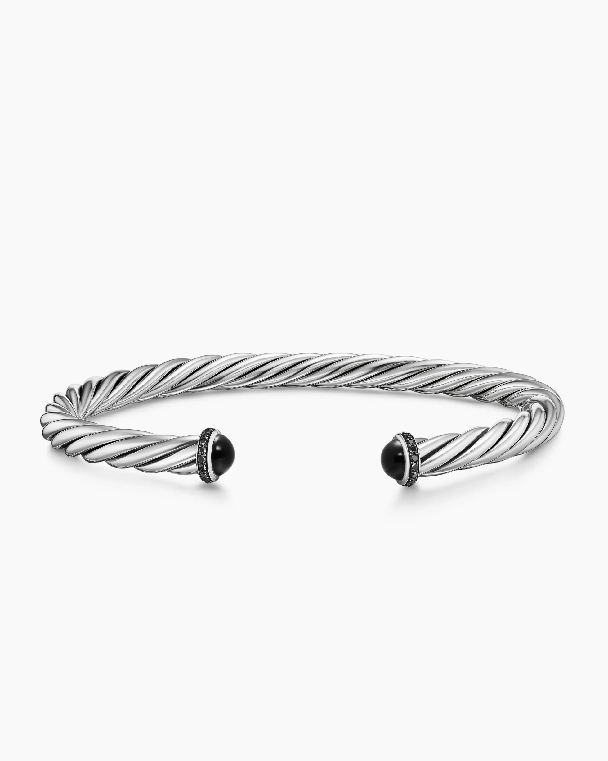 Cable Cuff Bracelet Sterling Silver with Black Onyx and Black Diamonds, 6mm