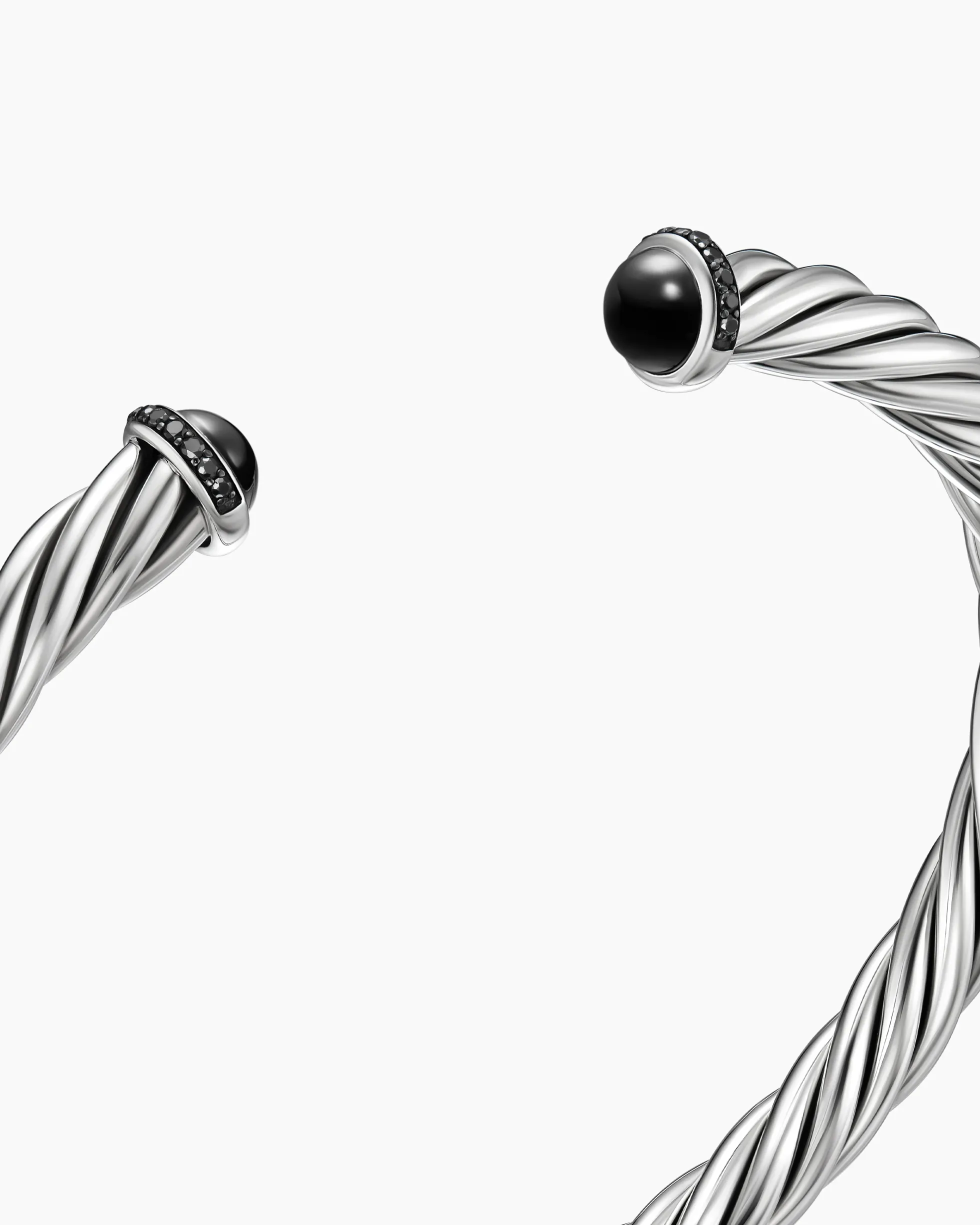 Cable Cuff Bracelet Sterling Silver with Black Onyx and Black Diamonds, 6mm