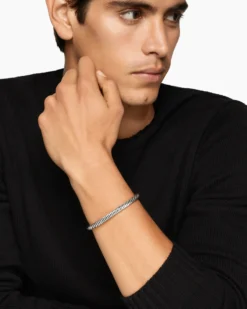 Cable Cuff Bracelet Sterling Silver, 6mm