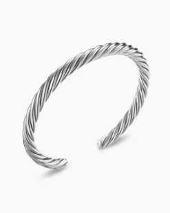 Cable Cuff Bracelet Sterling Silver, 6mm