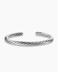 Cable Cuff Bracelet Sterling Silver, 6mm
