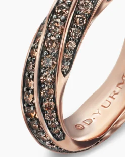 Cable Edge® Band Ring 18K Rose Gold with Cognac Diamonds, 6mm
