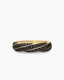 Cable Edge® Band Ring 18K Yellow Gold with Black Diamonds, 6mm