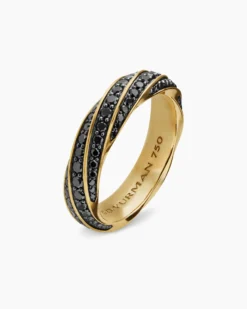 Cable Edge® Band Ring 18K Yellow Gold with Black Diamonds, 6mm