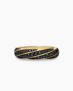 Cable Edge® Band Ring 18K Yellow Gold with Black Diamonds, 6mm