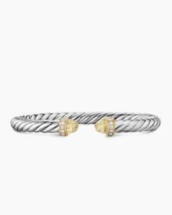 Cable Flex® Bracelet Sterling Silver with 14K Yellow Gold, Champagne Citrine and Diamonds, 6mm