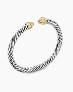 Cable Flex® Bracelet Sterling Silver with 14K Yellow Gold, Champagne Citrine and Diamonds, 6mm