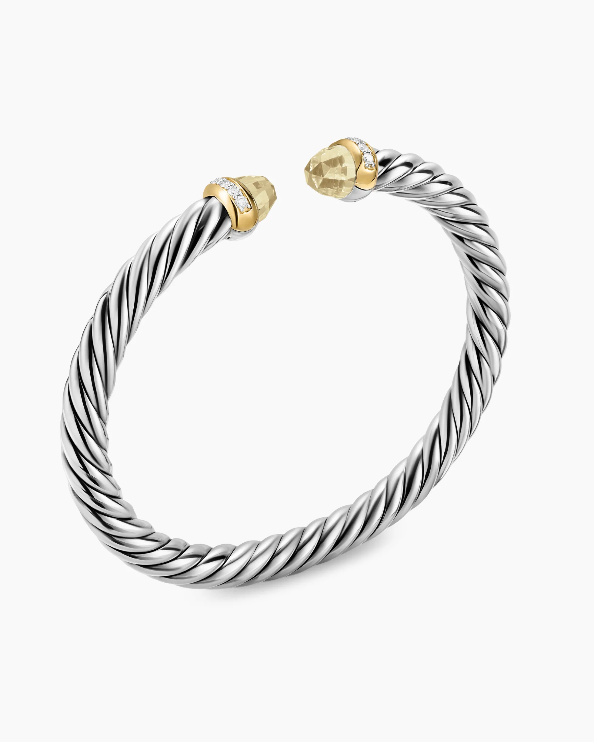 Cable Flex® Bracelet Sterling Silver with 14K Yellow Gold, Champagne Citrine and Diamonds, 6mm