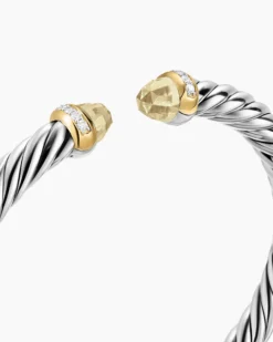 Cable Flex® Bracelet Sterling Silver with 14K Yellow Gold, Champagne Citrine and Diamonds, 6mm