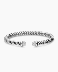 Cable Flex® Bracelet Sterling Silver with Pavé Diamond Domes, 6mm