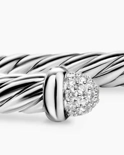 Cable Flex® Bracelet Sterling Silver with Pavé Diamond Domes, 6mm