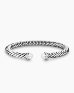 Cable Flex® Bracelet Sterling Silver with Pearls and Diamonds, 6mm