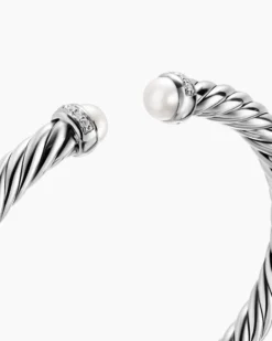 Cable Flex® Bracelet Sterling Silver with Pearls and Diamonds, 6mm