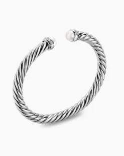 Cable Flex® Bracelet Sterling Silver with Pearls and Diamonds, 6mm