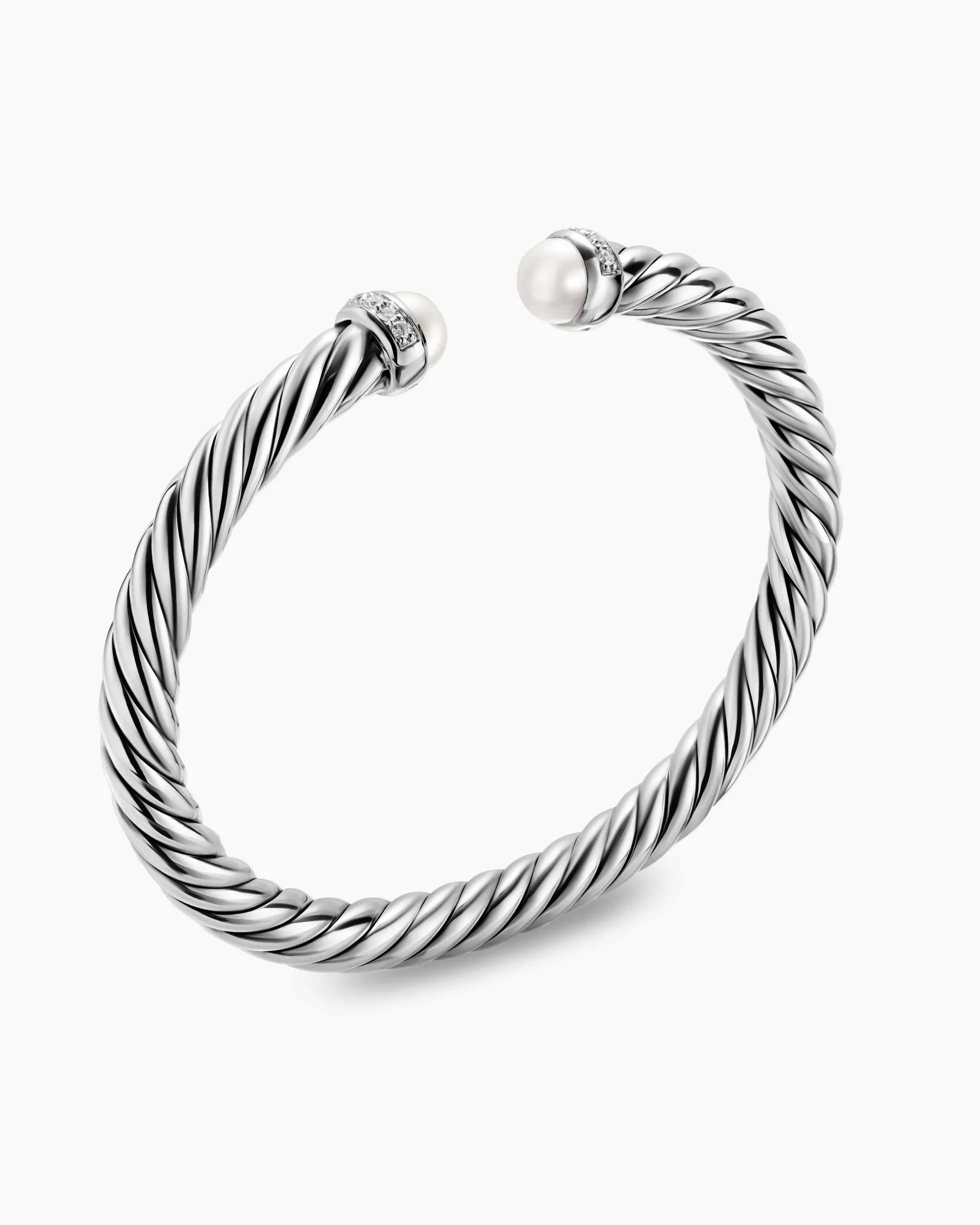 Cable Flex® Bracelet Sterling Silver with Pearls and Diamonds, 6mm