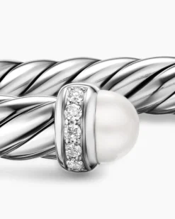 Cable Flex® Bracelet Sterling Silver with Pearls and Diamonds, 6mm