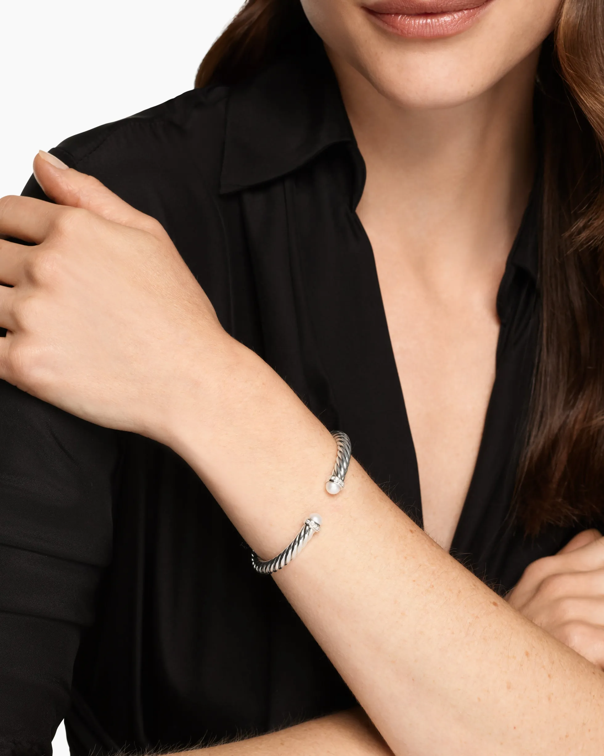 Cable Flex® Bracelet Sterling Silver with Pearls and Diamonds, 6mm